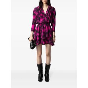 NWT Zadig & Voltaire Rogers Silk Mini Dress sz XS Fuschia Black Fairy Babydoll